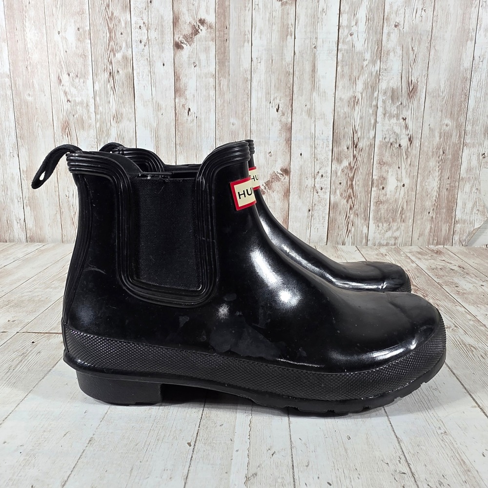 Hunter Original Chelsea Gloss Black Rain Boots WFS1043RGL Womens 8